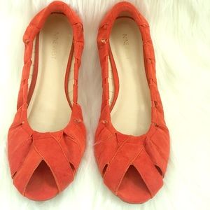 Orange Peep Toe Flats Size 10.5- Nine West